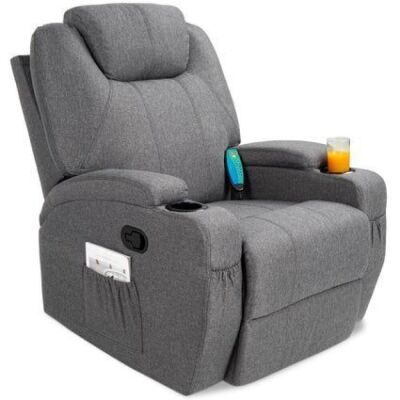 Linen Fabric Swivel Massage Recliner Chair w/ Remote Control, 5 Modes 