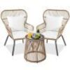 3-Piece Patio Wicker Conversation Bistro Set w/ 2 Chairs, Glass Top Table&nbsp;