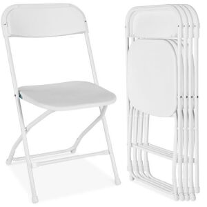 Set of 4 Folding Stacking Plastic Chairs w/ Non-Slip Feet 