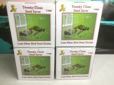 Lot of (4) Tweeky Clean Seed Saver Less-Mess Bird Feed Holders, Large - New