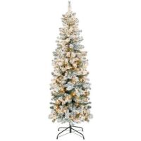 9' Pre-Lit Snow Flocked Artificial Pencil Christmas Tree&nbsp;
