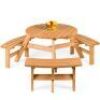 6-Person Circular Wooden Picnic Table w/ Umbrella Hole, 3 Benches&nbsp;