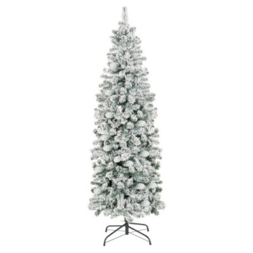 Snow Flocked Artificial Pencil Christmas Tree w/ Stand 7.5ft