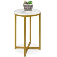 Round Coffee Side Table w/ Faux Marble Top, Metal Frame - 16in&nbsp;