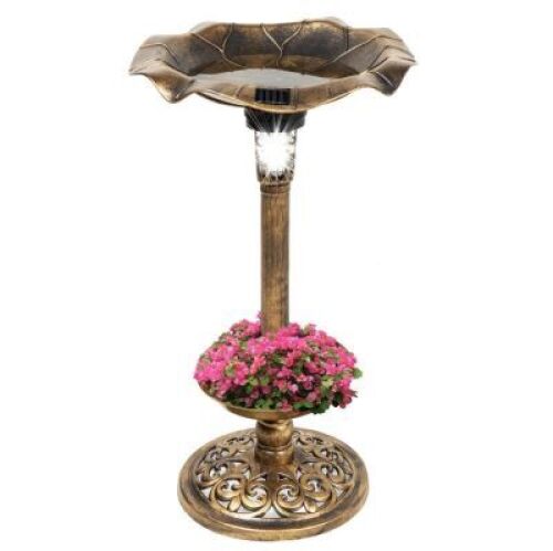 Solar Lighted Bird Bath w/ Planter&nbsp;