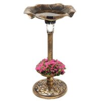 Solar Lighted Bird Bath w/ Planter&nbsp;