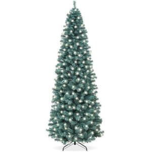 6' Pre-Lit Blue Spruce Pencil Christmas Tree w/ Metal Base, Incandescent Lights 