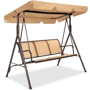 2-Seater Outdoor Canopy Swing Glider Bench w/ Textilene Fabric, Steel Frame 