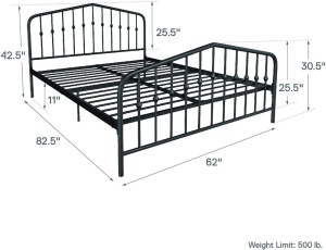 Novogratz Bushwick Metal Bed with Headboard and Footboard | Modern Design | Queen Size - Black. Appears New