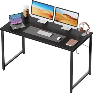 Flrrtenv 47 Inch Computer Desk, Small Desk, Office Desk with Hook, Modern Home Office Desk, Writing Desk, PC Desk, Black