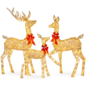 3-Piece Lighted Christmas Deer Set Outdoor Decor with LED Lights Buck Dimensions: 34"(L) x 15"(W) x 60"(H) Doe Dimensions: 31"(L) x 14"(W) x 54"(H) Fawn Dimensions: 24"(L) x 9"(W) x 36"(H)