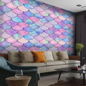 Mermaid Fish Scale Seamless Pattern Watercolor PVC Removable Self-Adhesive Contact Paper Peel and Stick Waterproof Wallpaper