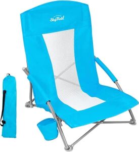 SKYFIELD Ultralight Folding Chair with Cup Holder, Carry Bag, Blue 