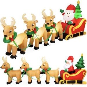 Lighted Inflatable Santa Claus & Reindeer Christmas Decoration - 9ft 