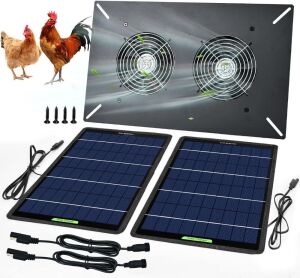 Waterproof Solar Powered Fan Kit, 20W Solar Panel 2 Pcs High Speed DC Brushless Exhaust Fan for Chicken Coop, Greenhouses, Sheds, Pet Houses, Window 