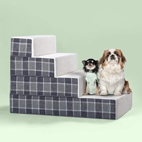 Zinus Cozy Pet Stairs, XL, Grey Checked - New/Unopened