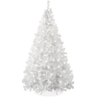Pre-Lit Hinged Artificial White Pine Christmas Tree w/ Lights, Metal Stand 7.5FT