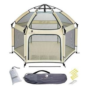 POP 'N GO Premium Indoor and Outdoor Pop Up Baby Playpen w/Canopy and Travel Bag, Warm Ivory 