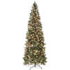 Pre-Lit Partially Flocked Pencil Christmas Tree w/ Pine Cones, Metal Stand