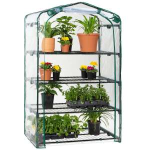 4-Tier Mini Portable Indoor Outdoor Greenhouse w/ Steel Shelves