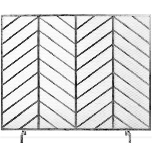 Single Panel Iron Chevron Fireplace Screen w/ Antique Finish - 38x31in 