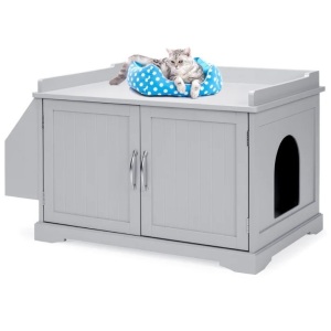 Large Wooden Cat Litter Box Enclosure & Storage Cabinet w/ Magazine Rack : 34"(L) x 21"(W) x 20.75"(H)