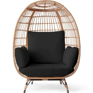 Wicker Egg Chair Oversized Indoor Outdoor Patio Lounger  24"(L) x 40"(W) x 56"(H)