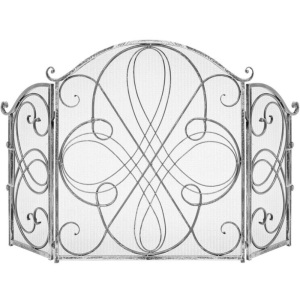 3-Panel Wrought Iron Metal Fireplace Screen Cover w/ Scroll Design - 55x33in 