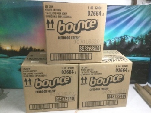 Lot of (3)&nbsp;Bounce Dryer Sheets,&nbsp;156 Coin Vending Packs Per Case - New&nbsp;