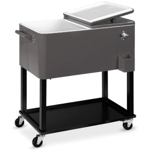 Portable Rolling Cooler Cart w/ Bottle Opener, Catch Tray - 80qt  15.5"(L) x 36"(W) x 33"(H)