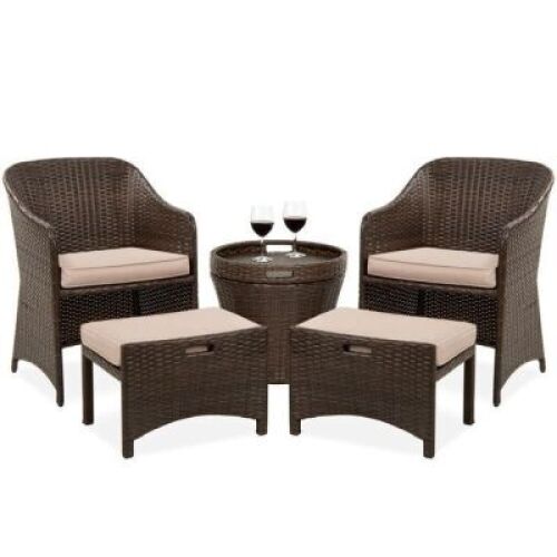 5-Piece Outdoor Wicker Bistro Set w/ Side Storage Table, No Assembly&nbsp;