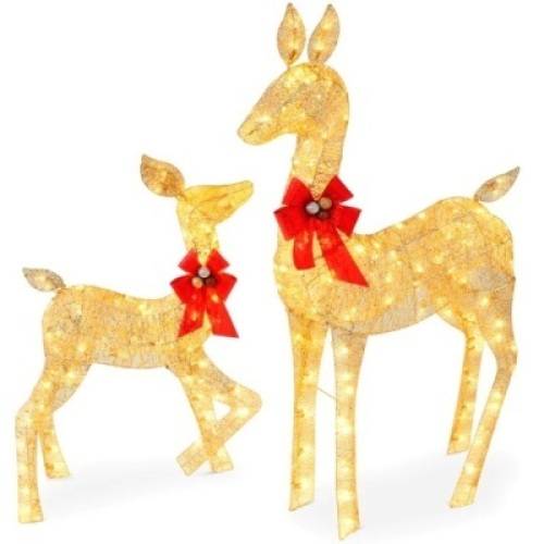 2-Piece Lighted Christmas Deer Family Outdoor Decor Set with LED Lights&nbsp;