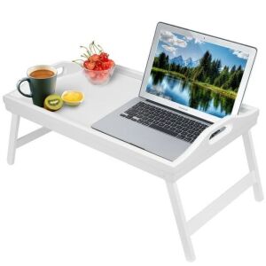 White Breakfast Tray with Folding Legs & Round Decorative Serving Tray 