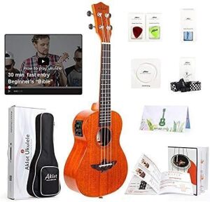 AKLOT 23" Electric Concert Ukelele Solid Mahogany with Beginner Kit 