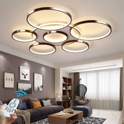 LED Modern 7-Ring Ceiling Light, Brown, 3000K-6500K Dimmable with Remote Control 