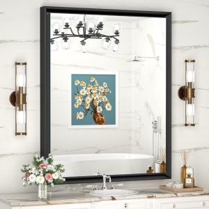 Vosuja 24x36 Inch Black Bathroom Mirrors for Wall, Metal Framed Wall Mirrors with Non-Rusting Aluminum Alloy Metal Frame,Tempered Glass, Rectangle Wall Mounted Mirror (Horizontal/Vertical)