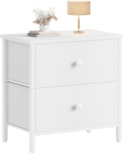 BOLUO White Nightstand 2 Drawer for Bedroom,Small Night Stand with Fabric Drawers End Table Modern 13.8"D x 17.8"W x 22"H 