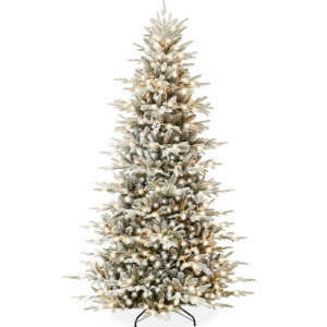 Pre-Lit Flocked Artificial Aspen Noble Fir Christmas Tree w/ Metal Stand 7.5ft