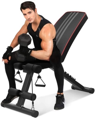 Bigzzia Adjustable Weight Bench, 7 Positions, 330 lbs Capacity, Folding Flat/Incline/Decline - Appears New
