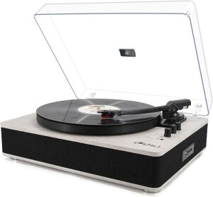 LP&NO.1 Record Player with Built-in Speakers and USB Play & Recording, 3 Speed