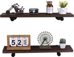 Floating Shelves with Industrial Pipe Brackets, 6 Shelves, 24" x 5" 