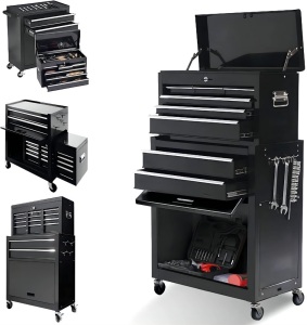 8-Drawer Tool Chest, Toolbox on Wheels, Rolling Tool Box with Drawers and Wheels(Black) 24.4"L x 13"W x 42.9"H 