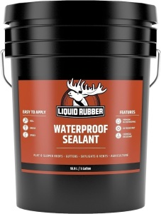 Liquid Rubber Waterproof Sealant - Multi-Surface Leak Repair Indoor and Outdoor Coating, Water-Based, Easy to Apply, Original Black, 5 Gallon