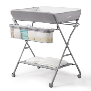 Sweeby Infant Changing Table with Changing Pad, Changing Table Portable Pad Nursery Furniture Baby Changing Station, Gray