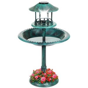 Solar Lighted Outdoor Pedestal Bird Bath w/ Planter, Decorative Bird Cage 20"(Dia) x 42"(H)