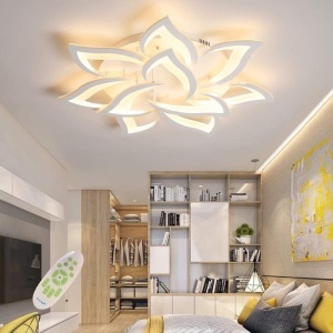 (Lot of 2) LED Dimmable Ceiling Light Modern Flower Shape Ceiling Lamp Fixture Living Room Bedroom Children's Room Flush Hanging Lamp Metal Acrylic Petal Ceiling Chandelier Lighting,10 Heads/ ø33.5″/88w