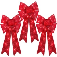 Set of 3 Pre-Lit Christmas Bow Decoration, LED Holiday Decor w/ 8 Functions&nbsp;