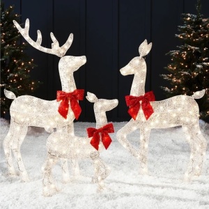 3-Piece Lighted 2D Christmas Deer Set Outdoor Decor w/ 175 LED Lights - 4ft 