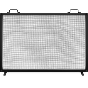 Single Panel Handcrafted Steel Mesh Fireplace Screen w/ Handles - 38x27in 