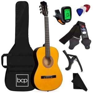 Beginner Acoustic Guitar Set w/ Case, Strap, Digital Tuner, Strings - 38in 
